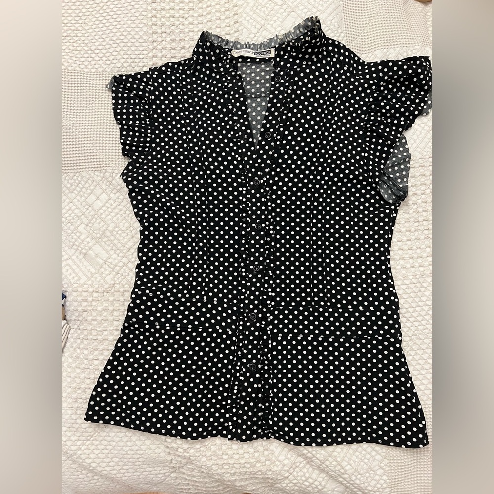 Elegant Black and White Polka Dot Blouse shirt size M